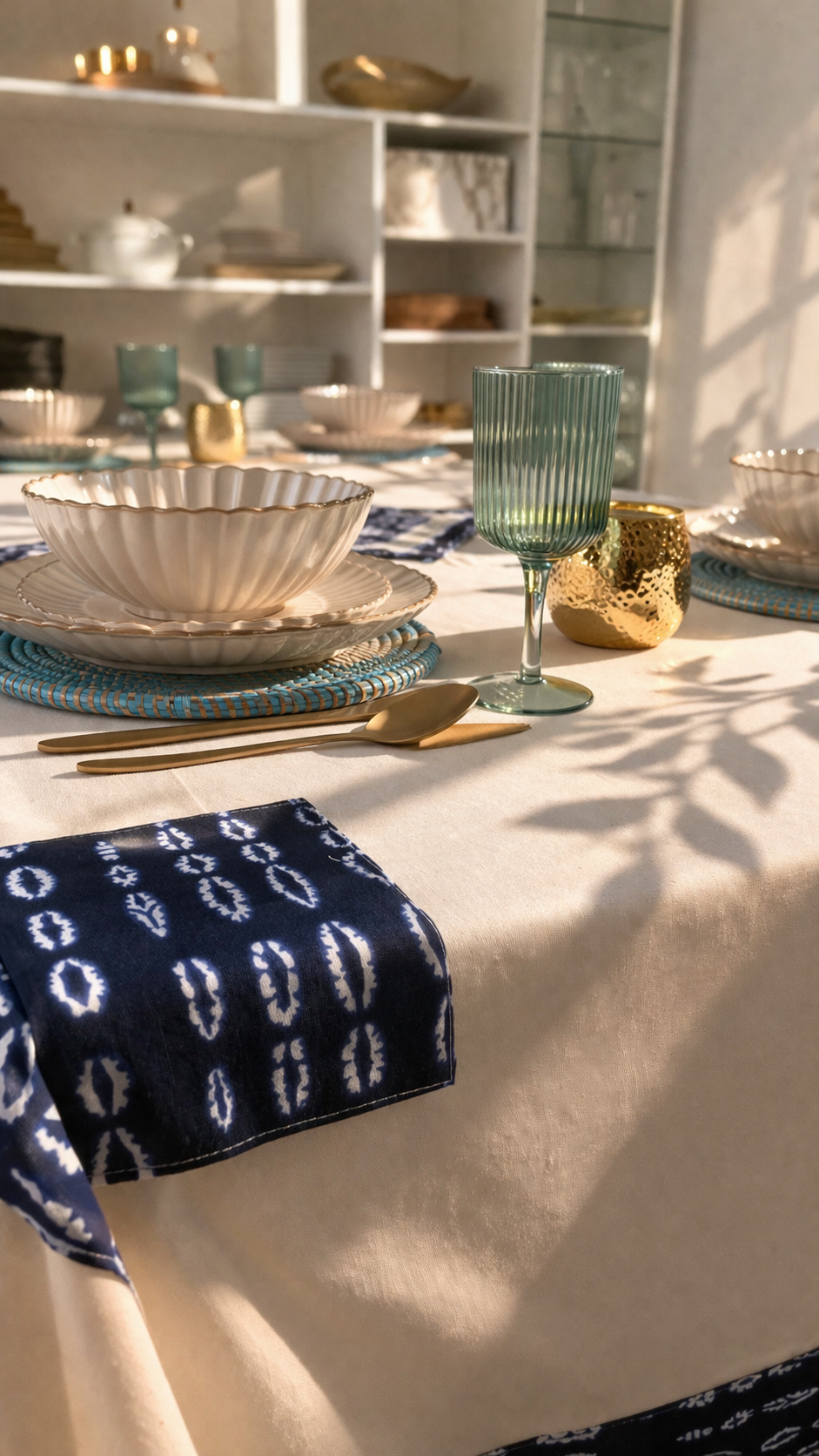 Nappe africaine indigo de la collection TITA, motifs vibrants, teintée main au Sénégal — Keur Nani